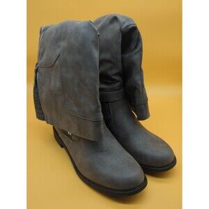 Shoe Dazzle Delila Flat Boots Grey Women's Sz 9.5 Knee High  Silver Buckles